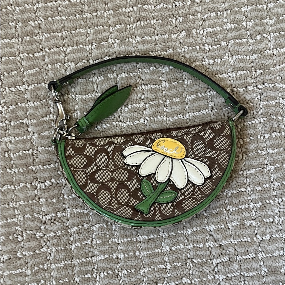 Coach Brown and Green Floral Wristlet